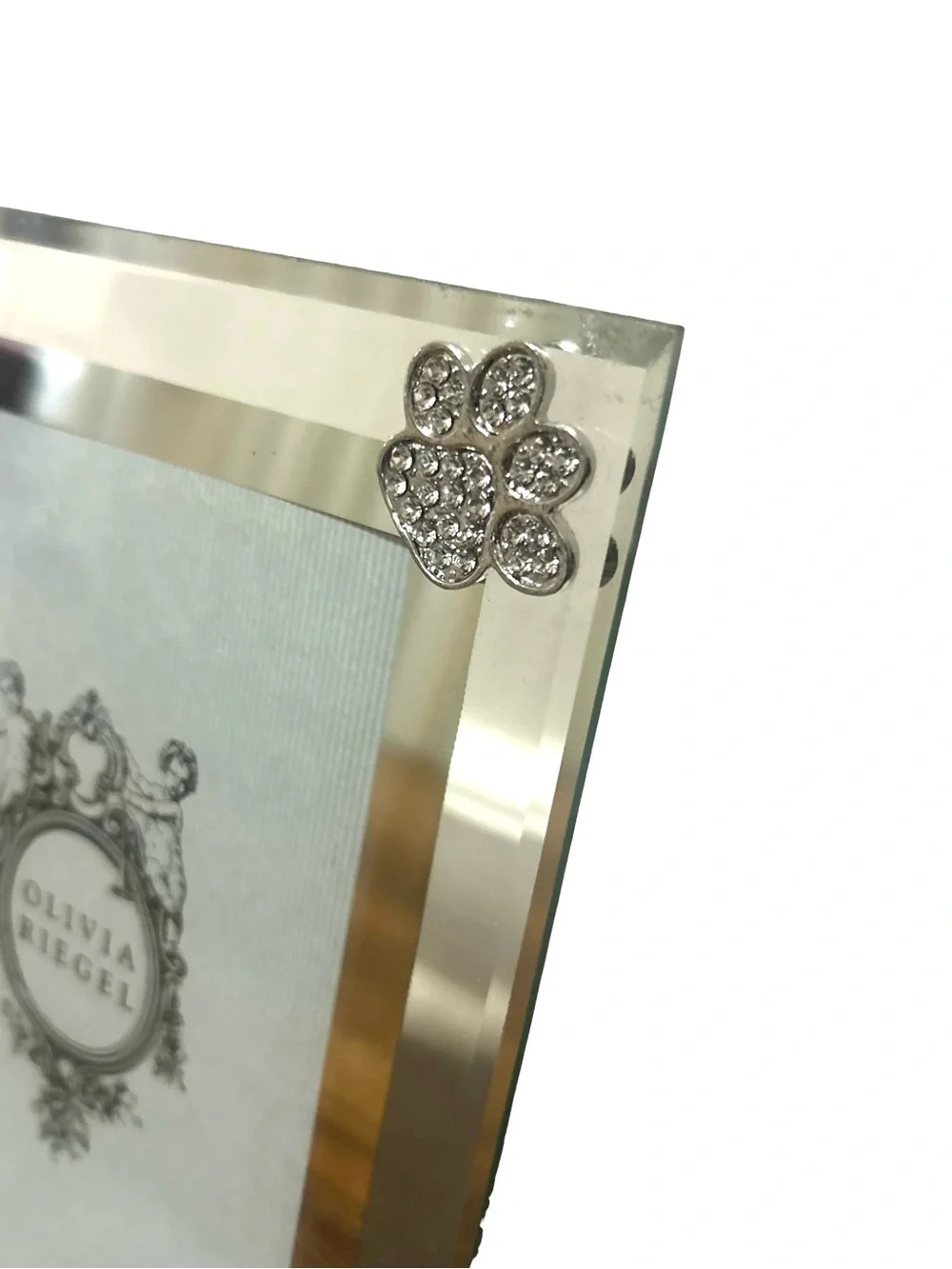 OLIVIA RIEGEL 4x6 Pet Crystal Paw Print Glass Frame In Box Designer Gift
